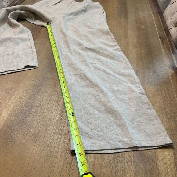 Faithful The Brand Linen Pants Pleated Stretch Waist High Rise Size 8 Natural - Picture 5 of 16